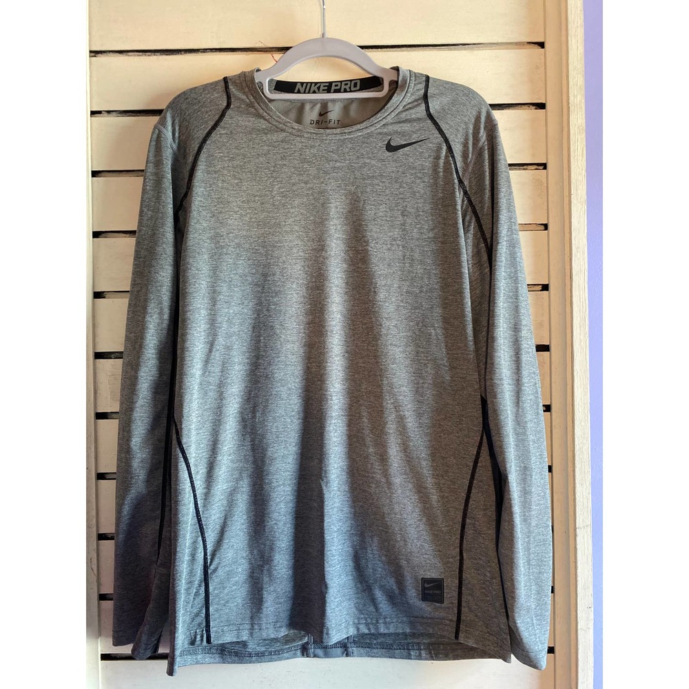 Nike Pro dry-fit fitted womans shirt size small gray long sleeve black trim back
